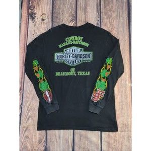 Harley Davidson Cowboy H-D Beaumont TX Men's Long Sleeve Graphic Shirt Sz Large